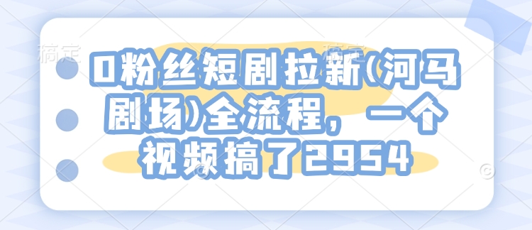 0粉丝短剧拉新(河马剧场)全流程，一个视频搞了2954-E网资源
