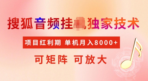 首发搜狐音频挂JI，项目红利期，可矩阵可放大，稳定月入5k【揭秘】-E网资源