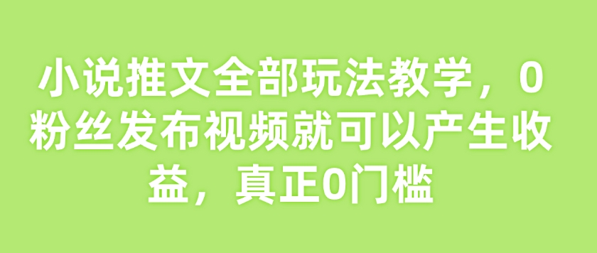 小说推文全部玩法教学，0粉丝发布视频就可以产生收益，真正0门槛-E网资源
