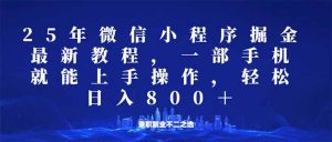 微信小程序25年掘金玩法，一部手机就能操作，稳定日入800+,适合所有人...-E网资源