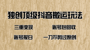 抖音短剧纯搬运玩法，三重变现，账号包回收，账号报白一刀不剪过原创-E网资源