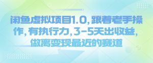 闲鱼虚拟项目1.0，跟着老手操作，有执行力，3-5天出收益，做离变现最近的赛道-E网资源