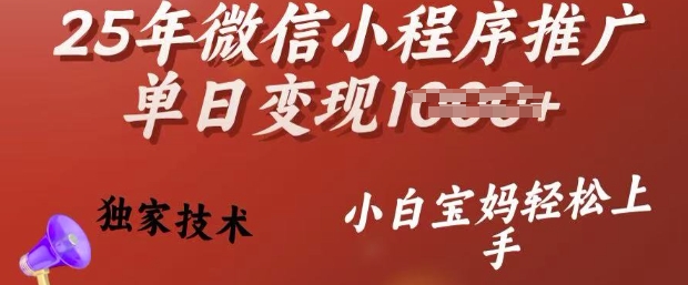 25年微信小程序推广单日变现多张，独家技术，小白宝妈轻松上手【揭秘】-E网资源