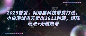 2025首发，利用黑科技带货打法，小白测试当天卖出3612利润，矩阵玩法+无限账号【揭秘】-E网资源