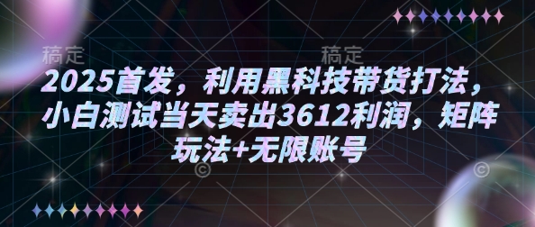 2025首发,利用黑科技带货打法,小白测试当天卖出3612利润,矩阵玩法+无限账号【揭秘】-E网资源