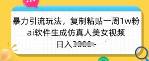 暴力引流玩法，复制粘贴一周1w粉，ai软件生成仿真人美女视频，日入多张-E网资源