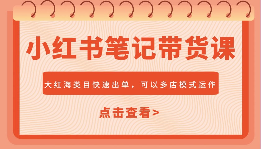 小红书笔记带货课，大红海类目快速出单，市场大，可以多店模式运作-E网资源