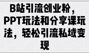 B站引流创业粉，PPT玩法和分享课玩法，轻松引流私域变现-E网资源
