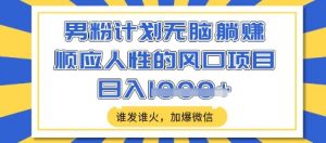 男粉计划无脑躺Z，顺应人性的风口项目，谁发谁火，加爆微信，日入多张【揭秘】-E网资源