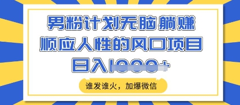 男粉计划无脑躺Z，顺应人性的风口项目，谁发谁火，加爆微信，日入多张【揭秘】-E网资源
