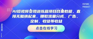 AI短视频变现训练营项目合集教程，直接无脑搞起来，赚取流量分成、广告、定制、收徒等收益(0302更新)-E网资源