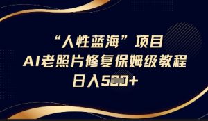 人性蓝海AI老照片修复项目保姆级教程，长期复购，轻松日入5张-E网资源