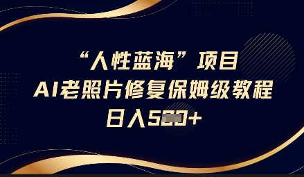 人性蓝海AI老照片修复项目保姆级教程，长期复购，轻松日入5张-E网资源
