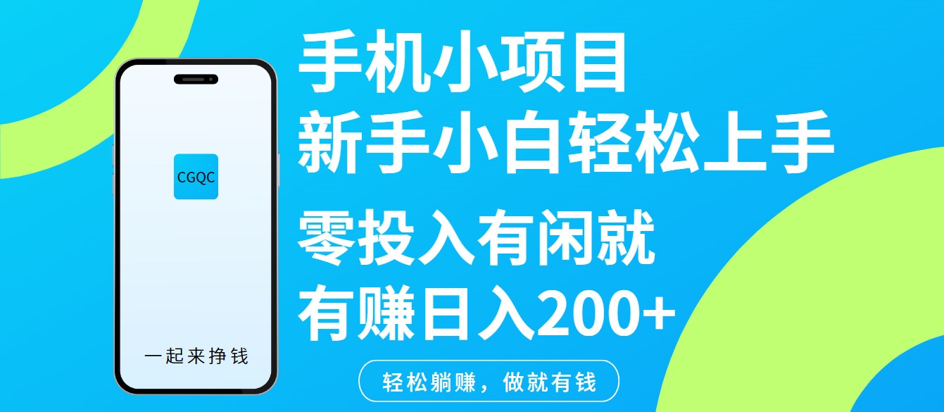 手机小项目新手小白轻松上手零投入有闲就有赚日入200+-E网资源