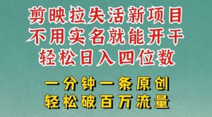 剪映模板拉新，拉失活项目，一周搞了大几k，一分钟一条作品，无需实名也能轻松变现，小白也能轻松干-E网资源