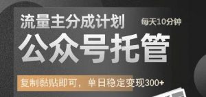 公众号托管计划-流量主分成计划，每天只需发布文章，单日稳定变现300+-E网资源