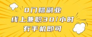 0门槛副业，线上兼职30一小时，有手机即可【揭秘】-E网资源