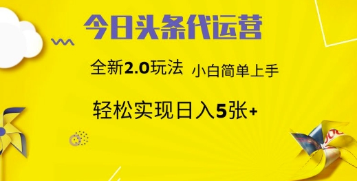 今日头条代运营,新2.0玩法,小白轻松做,每日实现躺Z5张【揭秘】-E网资源