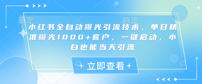 小红书全自动曝光引流技术，单日精准曝光1000+客户，一键启动，小白也能当天引流【揭秘】-E网资源