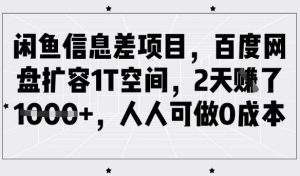 闲鱼信息差项目，百度网盘扩容1T空间，2天收益1k+，人人可做0成本-E网资源