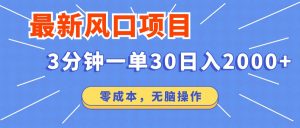 最新短剧项目操作，3分钟一单30。日入2000左右，零成本，无脑操作。-E网资源