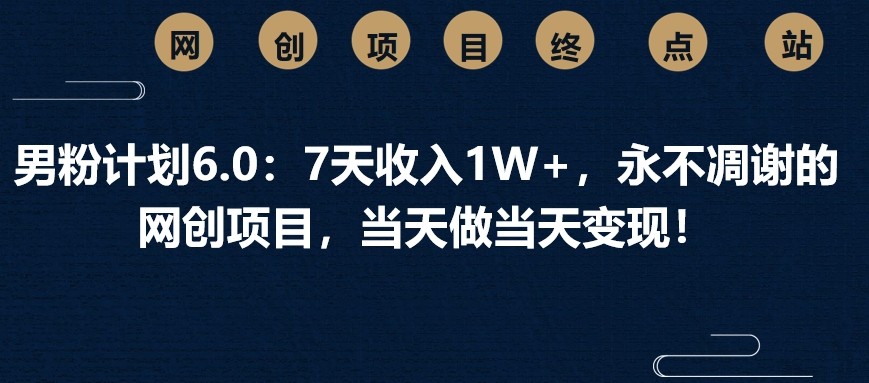 男粉计划6.0：7天收入1W+，永不凋谢的网创项目，当天做当天变现！-E网资源