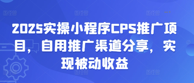 2025实操小程序CPS推广项目，自用推广渠道分享，实现被动收益-E网资源
