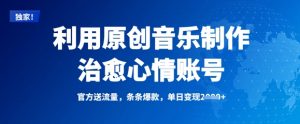 利用原创音乐制作治愈心情账号，条条爆款，单日变现多张-E网资源