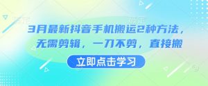 3月最新抖音手机搬运2种方法，无需剪辑，一刀不剪，直接搬-E网资源