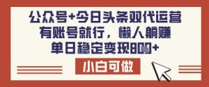 公众号+今日头条双代运营，有账号就行，单日稳定变现8张【揭秘】-E网资源