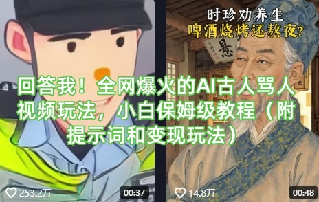 回答我！全网爆火的AI古人骂人视频玩法，小白保姆级教程(附提示词和变现玩法)-E网资源