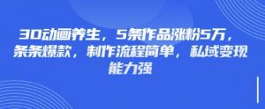 3D动画养生，5条作品涨粉5万，条条爆款，制作流程简单，私域变现能力强-E网资源
