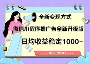 11月最新微信小程序撸广告升级版项目，日均稳定1000+，全新变现方式，...-E网资源