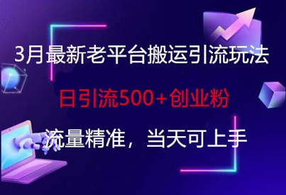 3月最新老平台搬运引流玩法，日引流500+创业粉，流量精准，当天可上手-E网资源