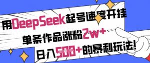 用DeepSeek起号速度开挂,单条作品涨粉2w+,日入5张+的暴利玩法-E网资源