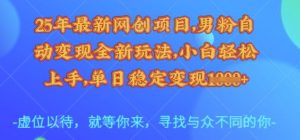 25年最新网创项目，男粉自动变现全新玩法，小白轻松上手，单日稳定变现多张【揭秘】-E网资源