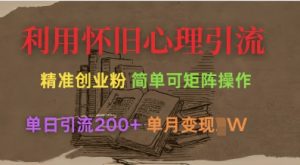 利用怀旧心理，引流创业粉，简单可矩阵操作，单日引流200+，月变现过W-E网资源