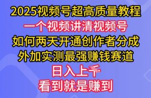 2025视频号超高质量教程，两天开通创作者分成，外加实测最强挣钱赛道，日入多张-E网资源