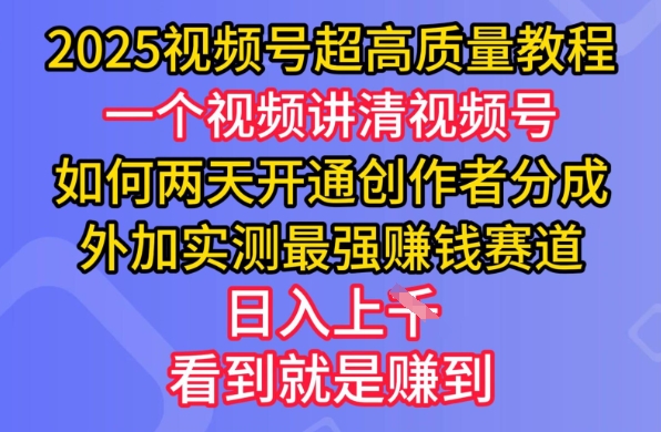 2025视频号超高质量教程，两天开通创作者分成，外加实测最强挣钱赛道，日入多张-E网资源
