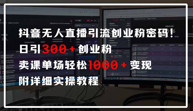抖音无人直播引流密码!日引300+创业粉 单场轻松1000+变现 附详细实操教程-E网资源