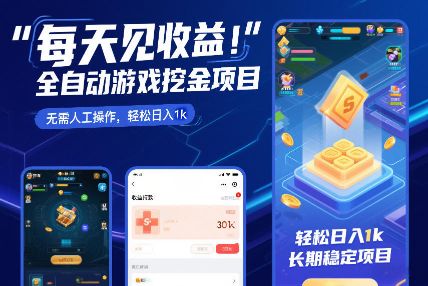 每天见收益，全自动游戏挖金项目，无需人工操作，轻松日入1k，长期稳定项目【揭秘】-E网资源