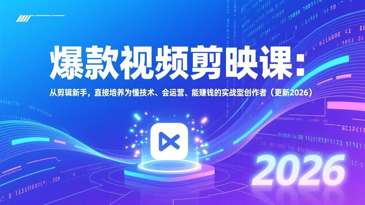 爆款视频剪映课：从剪辑新手，直接培养为懂技术、会运营、能赚钱的实战型创作者(更新2026-E网资源