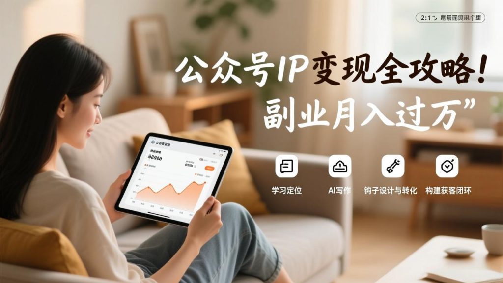 公众号IP变现全攻略，学习定位、AI写作、钩子设计与转化，构建获客闭环，副业月入过万-E网资源