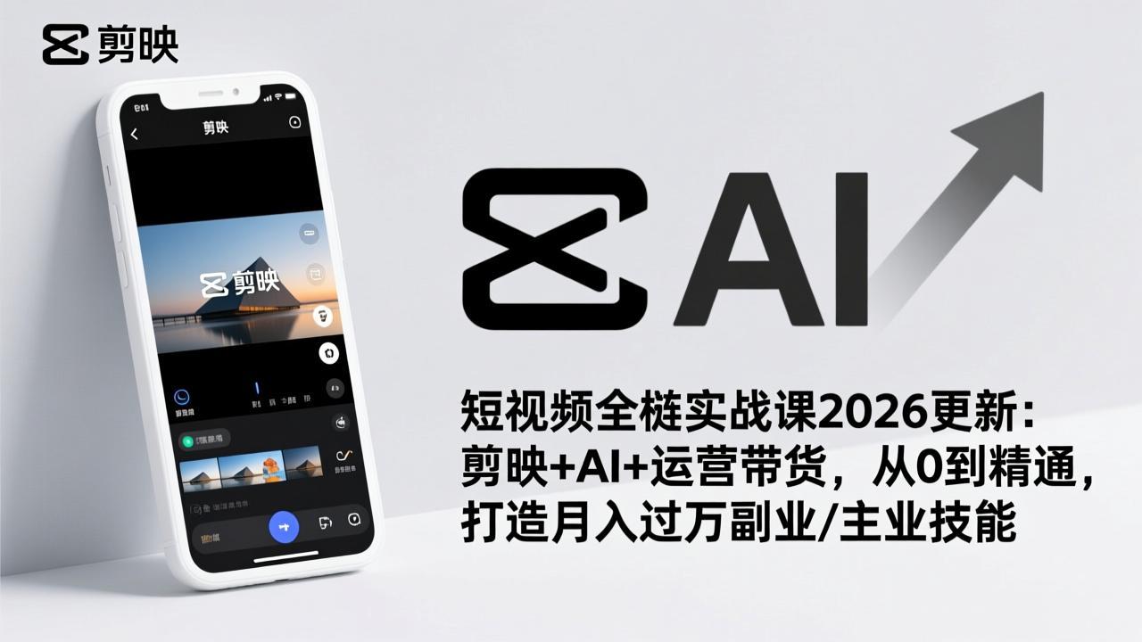 短视频全栈实战课2026更新：剪映+AI+运营带货，从0到精通，打造月入过万副业/主业技能-E网资源
