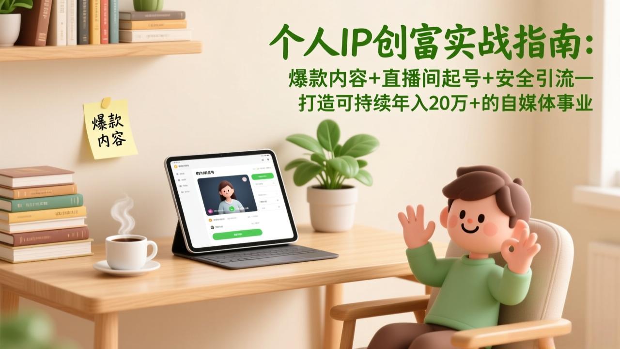 个人IP创富实战指南：爆款内容+直播间起号+安全引流，打造可持续年入20万+的自媒体事业-E网资源