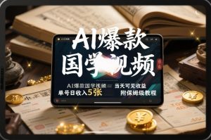 AI爆款国学视频，独家起号方法，小白直接上手，当天可见收益，单号日收入5张+附保姆级教程-E网资源