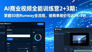 AI商业视频全能训练营2+3期：掌握SD到Runway全流程，接商单报价可达5K-5W-E网资源