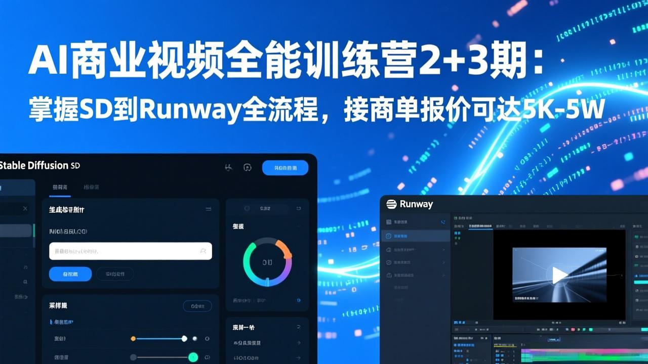 AI商业视频全能训练营2+3期：掌握SD到Runway全流程，接商单报价可达5K-5W-E网资源