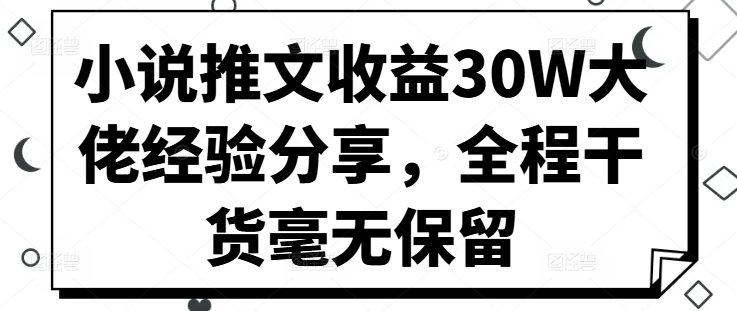 小说推文收益30W大佬经验分享，全程干货毫无保留-E网资源
