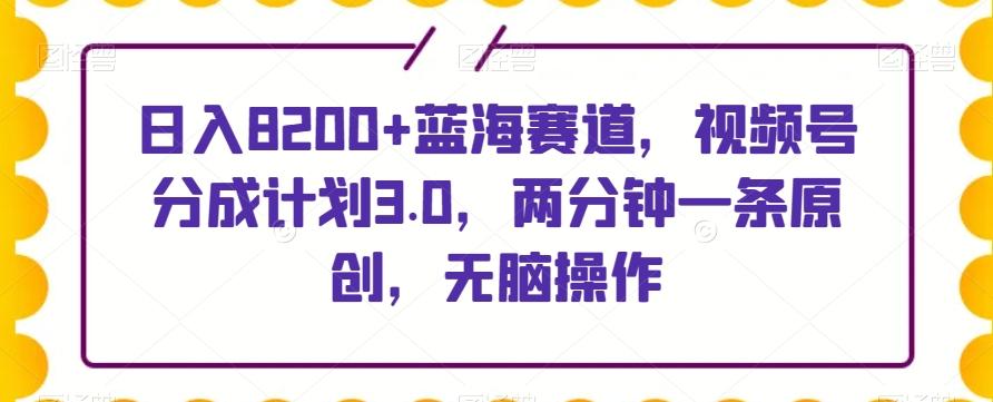 日入8200+蓝海赛道，视频号分成计划3.0，两分钟一条原创，无脑操作-E网资源